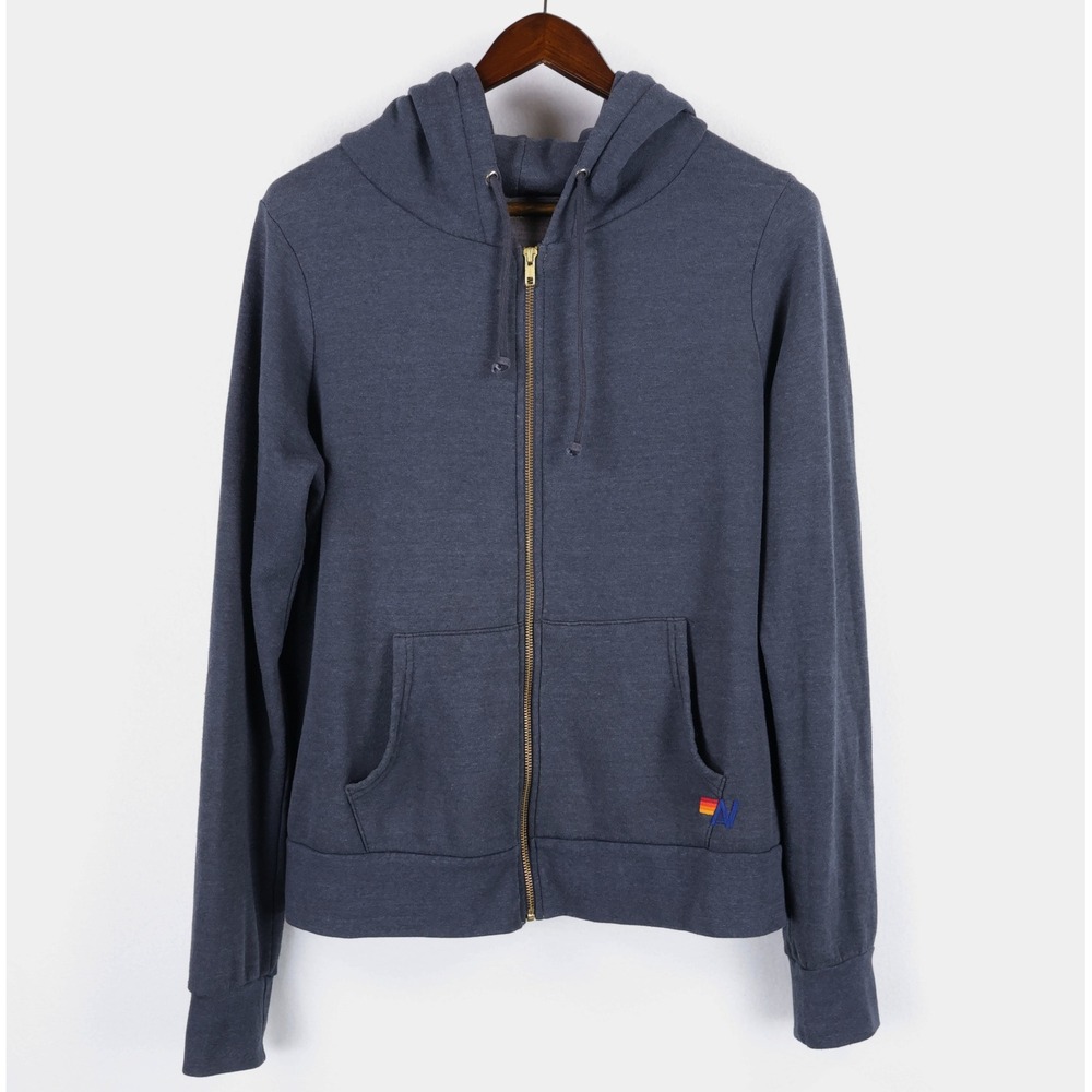 Aviator Nation Zip Hoodie Size Medium Grey Lightning Bolt Graphic Sweatshirt USA